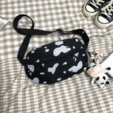 Weiyinxing Women's Canvas Bag New Fashion Cow Print Foreign Style Students Crossbody Bag Soft Girl Shopping One Shoulder Bag Trendy Pendant