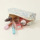 Weiyinxing Women's Aesthetic Makeup Bag Quilted Cotton Toiletry Organizer Ladies Printed Cosmetic Pouch Large Capacity Storage Bag