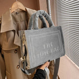 Weiyinxing Square Tote Crossbody Bag Aesthetic Velour Elegant Letter Print Ladies Shoulder Bags Top Handle Women's Charisma Handbags