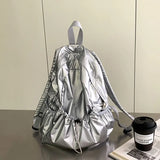 Weiyinxing 2024 Silver Big Drawstring Back Pack PU Leather Korean Fashion Backpack for Women School Bags for Teenagers Girls