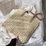 Weiyinxing Straw Bag Summer Handmade Beach Bag Large Capacity Shoulder Bag Vacation Rattan Totes Outdoors Seaside Handbag Bolsas