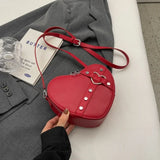 Weiyinxing Y2K Small Chain Rivet Shoulder Bag Heart Shaped Purse Handbag Red PU Leather Gothic Tote Bag Fashion Women Crossbody Bag