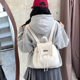 Weiyinxing Sweet Cute Soft Plush Shoulder Bag White Harajuku Style Drawstring Backpack New Large Capacity Elegant Literary Handbag