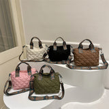 Weiyinxing Tote Bag Women Quilted Puffy Handbag Down Cotton Padded Wide Shoulder Belt Shoulder Bag Down Padding Crossbody Handbag