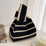 Weiyinxing Knitted Handbag for Women Korean Simple All-Match Wide Striped Tote Bag Student Reusable Shopping Bags