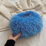 Weiyinxing Women Hobo Bag Luxury Designer Faux Fur Handbag Brand Women Bag Clutches Lady 8 Colors Plush Crossbody Bag Fashion Tote Small