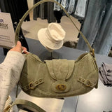 Weiyinxing Y2k Vintage Shoulder Bag American Street Style Rivets Green Canvas Handbag Gothic Punk Biker Cool Designers Underarm Bag