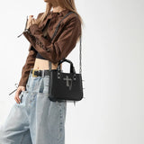 Weiyinxing Girls Punk Rivets Y2k Aesthetic Shoulder Bag Korean Gothic Cross Handbags Women Casual Vintage Crossbody Bags Trendy