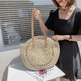 Weiyinxing Round Straw Bags for Women Rattan Shoulder Bag Travel Handmade Woven Beach Handbags Female Large Capacity Totes Bag