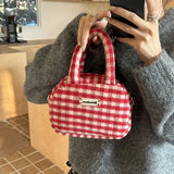 Weiyinxing Vintage Cute Handbag for Women Red Plaid Letter Soft Kawaii Crossbody Bag Autumn Winter New Luxury Designers Shoulder Bag