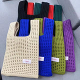 Weiyinxing Hollow Out Crochet Bucket Bag Macaron Color Cotton Rope Woven Fishnet Bag Hand Knitted Bag Women'S Casual Totes