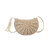 Weiyinxing Half Round Straw Bag for Women Summer Beach Rattan Shoulder Bag Zipper Woven Half Moon Crossbody Handbags Bohemia Vacation