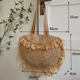 Weiyinxing Straw Shoulder Bag Women Large Capacity Rattan Handle Bag Splicing Color Beach Bag Travel Vacation Woven Totes Bag Bolsa