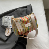 Weiyinxing Colorful Striped Crossbody Bags Women Woven Zipper Casual Mini Square Packs Soft Fabric Ladies Chains Messenger Bags