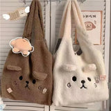 Weiyinxing Winter Soft Plush Tote Bag Women Cartoon Embroidery Imitation Lamb Hair Shoulder Bag for Women Shopper Bag Bolsa No Pendant