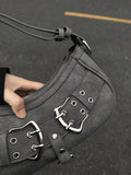 Weiyinxing Sweet Cool Denim Grey Shoulder Bag Women Y2k Grunge Hot Girls Casual Handbag Lady Vintage Versatile Underarm Bag Autumn