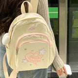 Weiyinxing Sweet Cute Backpack for Women Heart Star Letter White Corduroy Handbag New College Style Fresh Casual Fashion Shoulder Bag