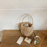 Weiyinxing Straw Bucket Bag For Women Large Capacity Woven Bucket Shoulder Bag Handmade Braided Beach Bag Hot Vacation Handbag