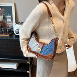 Weiyinxing Denim+PU Leather Small Crossbody Bags for Women 2024 Korean Fashion Underarm Bag Female Shoulder Bag Handbags