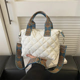 Weiyinxing Tote Bag Women Quilted Puffy Handbag Down Cotton Padded Wide Shoulder Belt Shoulder Bag Down Padding Crossbody Handbag