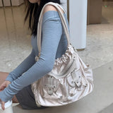 Weiyinxing Multi Pocket Y2K Spicy Girl Large Capacity Pleated Soft One Shoulder Underarm Tote Bag 2024 New Bag for Women