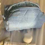 Weiyinxing Checkered Floral Makeup Bag Large Capacity Portable Cosmetic Storage Bag Cotton Quilted Wash Bag Skincare Pouch