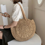 Weiyinxing Round Straw Bags for Women Rattan Shoulder Bag Travel Handmade Woven Beach Handbags Female Large Capacity Totes Bag