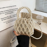 Weiyinxing Women Pearl Bag Small Mini Tote Bucket Bag Woven Crossbody Hand Bags for Women Coin Purse Wallet Handbag Ladies Shoulder Bags