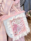 Weiyinxing Sweet Lace Y2k Tote Bag Women Vintage Fairycore Patchwork Denim Handbag Ladies Retro Harajuku Cute Handbags Aesthetic