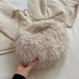 Weiyinxing Women Hobo Bag Luxury Designer Faux Fur Handbag Brand Women Bag Clutches Lady 8 Colors Plush Crossbody Bag Fashion Tote Small
