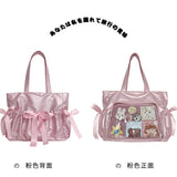 Weiyinxing Style Ribbon Bow Handbag Genjuku Style Student Double sided Shoulder Bag Manga Sweet Forest Large Capacity Tote Bag