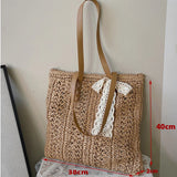 Weiyinxing Straw Bag Summer Handmade Beach Bag Large Capacity Shoulder Bag Vacation Rattan Totes Outdoors Seaside Handbag Bolsas