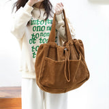 Weiyinxing Casual Totes Teenager Students Corduroy Shoulder Bag Women Large Drawstring Handbag Ladies Shopping Bags Purse