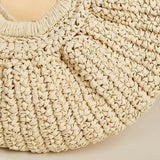 Weiyinxing Woven Straw Handbag Wooden Half-moon Portable Beach Bag Holiday Handmade Handle Bag Rattan Shopping Basket Bag bolsa