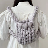 weiyinxing Thick Woolen Backpacks for Women Designer Crochet Back Packs Candy Color Knitted Shoulder Bags Casual Travel Bag Winter 0409