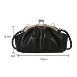 Weiyinxing Shoulder Bag Metal Clip Buckle Women Shoulder Handbags Shell Shape Small Leather Pleated Cloud Lady Purse for Travel Dating