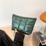 Weiyinxing Cotton Square Small Makeup Pouch Winter Quilted Padded Puffer Cosmetic Bag Nylon Puffy Mini Storage Bag Travel Toiletry Bag