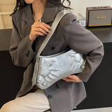 Weiyinxing Style Underarm Bag For Women 2024 New Summer Chic Silver Shoulder Bag Solid Leather Lady Handbag Totes Shopper Purse