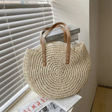 Weiyinxing Round Straw Bags for Women Rattan Shoulder Bag Travel Handmade Woven Beach Handbags Female Large Capacity Totes Bag