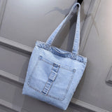 Weiyinxing New Large Capacity Women Shoulder Bags Wild Casual Handbag Street Canvas Denim Shoulder Bag Solid Color Zipper Shopping Bag 0409