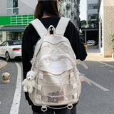 Weiyinxing College Backpack 2024 Students Aesthetic Schoolbags with Pendant Solid Color Girls Mochila Multi-Pocket Travel Rucksack