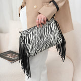 Weiyinxing Leather Crossbody Bags Women Luxury Zebra Print Patchwork Shoulder Handbags Designer Tassels Wristlet Clutch Wallet Dom