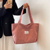 Weiyinxing Corduroy Totes Bag Women's Large Capacity Shoulder Bag Fashion Vintage Solid Color Handbags Large Capacity Shopper Bag