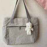 Weiyinxing Unisex Large Capacity Shoulder Bag Artistic Youth Solid Tote Bag Versatile Preppy Style Double Zipper Canvas Student Bag