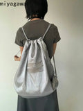Weiyinxing 2024 New High Capacity Single Shoulder Bag Silver Pleated Drawstring Strap Bag Double Shoulder Bag Lightweight Backpack