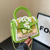 Weiyinxing Small Square Bag For Ladies Fashion Knitting Shoulder Bag Women Handmade Crochet Woolen Handbag 2024 Designer Woven Bag Sac