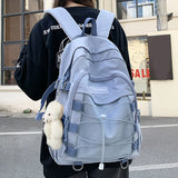 Weiyinxing College Backpack 2024 Students Aesthetic Schoolbags with Pendant Solid Color Girls Mochila Multi-Pocket Travel Rucksack