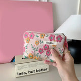 Weiyinxing Green Floral Cute Women Wallet Mini Clutch Purse Coin Purse Cotton Fresh Cute Card Bag Sanitary Napkins Bag Earphone Bag