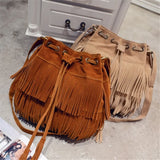 Weiyinxing Retro Faux Suede Fringe Women Messenger Bags Tote New Handbag Tassel Shoulder Handbags Crossbody Bag Tassel Bucket