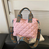 Weiyinxing Tote Bag Women Quilted Puffy Handbag Down Cotton Padded Wide Shoulder Belt Shoulder Bag Down Padding Crossbody Handbag
